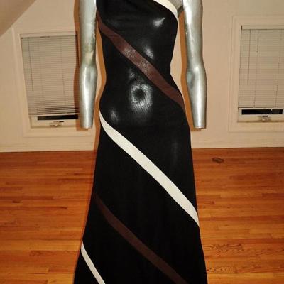 Vtg 1960's single shoulder maxi jersey striped maxi dress Ayres Unlimited