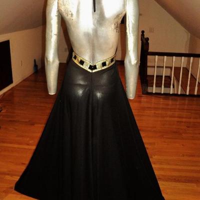 Vtg halter maxi gown Studio St. Croix gold and velvet empire sash