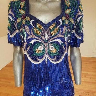 Vintage Oleg cassini BlackTie heavily beaded Papillon Flapper dress