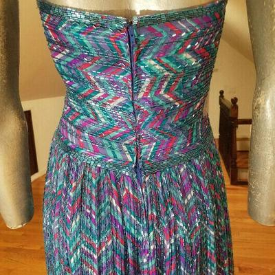 Vintage Bob Mackie 1970's silk heavily beaded column strapless gown