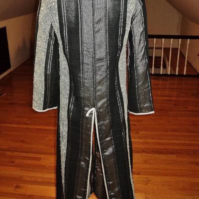 Vintage Moroccan Ethnic Caftan Striped black silver Braided 