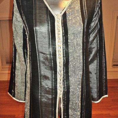 Vintage Moroccan Ethnic Caftan Striped black silver Braided 