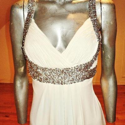 Vtg Jovani Grecian maxi Gown with Austrian crystals details very fluid