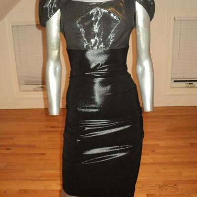 Nicole Miller Metallic Ruched liquid body con dress