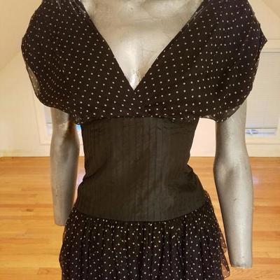 Vtg Sander Witlin layered chiffon polka dot wiggle dress 