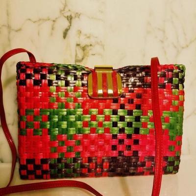 Rodo Italy multi color painted wicker/leather hand/shoulder runway bag