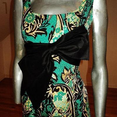 Kay Unger New York silk brocade wiggle dress kitten bow 