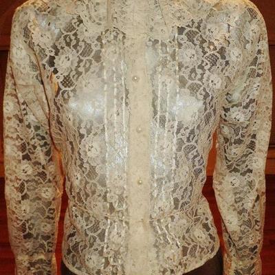 Vintage 1970's all lace poet blouse ruffles pearl buttons