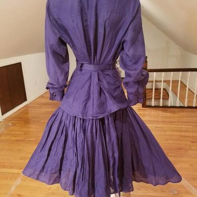 Vintage rare Morgane le Fay Couture Slate linen dress with belt 