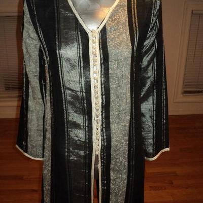 Vintage Moroccan Ethnic Caftan Striped black silver Braided 