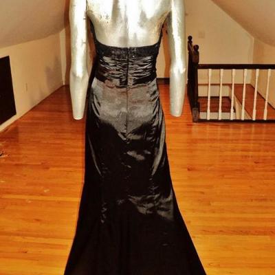 Vintage halter Satin gown shirred sash guipure lace embellished rhinestones  