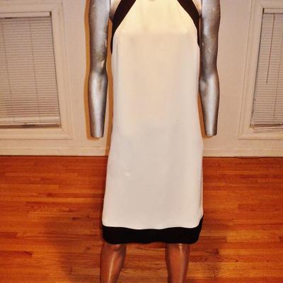 Vtg color block white/black trim wiggle crepe Lord & Taylor dress