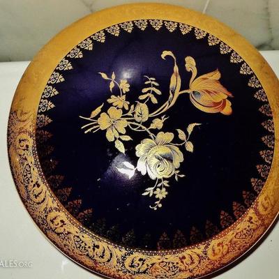 Limoges France Cobalt blue large porcelain Trinket Box Gold painted