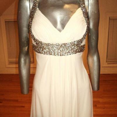 Vtg Jovani Grecian maxi Gown with Austrian crystals details very fluid