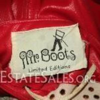  1960's Limited Edition Mr. Boots halter red liquid leather maxi dress gold loops