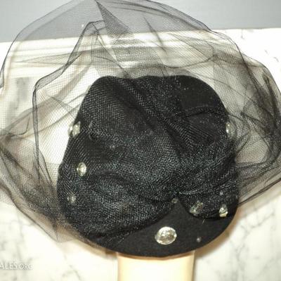 Vtg 1950's fascinator Breton wool felt hat stones