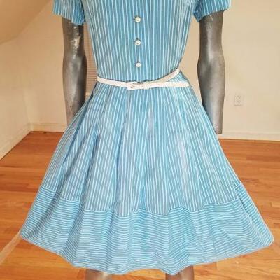 Vtg MGM Star Elaine Ravell Estate 1950's stripe muslin button front dress