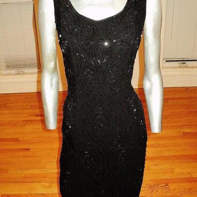 metal zipperVtg 1940's Flapper silk crepe beaded embroidery dress 