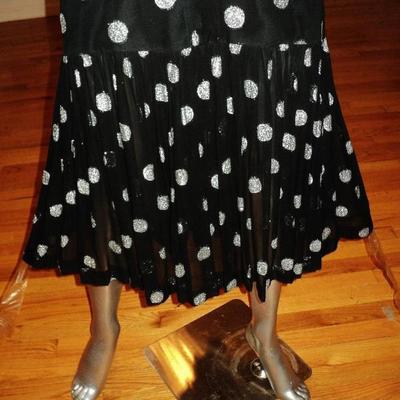 Vtg Charleston look dress silk chiffon silver lame' polka dot pleats