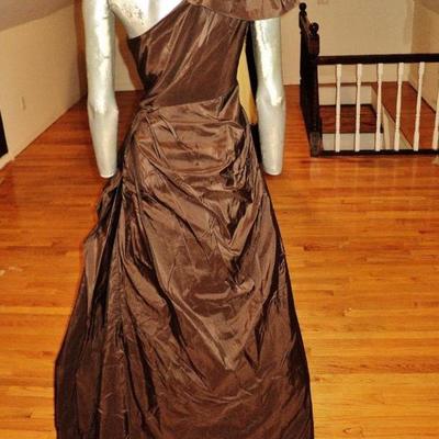 Vtg Jovani couture silk shantung single shoulder bead detail ball gown cocoa 