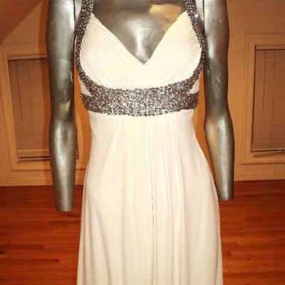 Vtg Jovani Grecian maxi Gown with Austrian crystals details very fluid