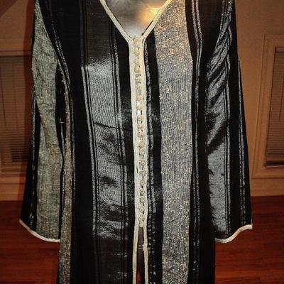 Vintage Moroccan Ethnic Caftan Striped black silver Braided 