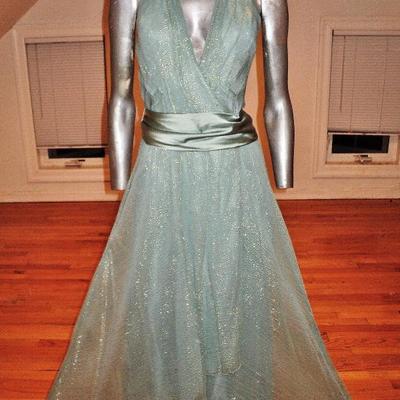 Vtg Oscar de La Renta Lurex high low Halter wrap dress w/satin sash