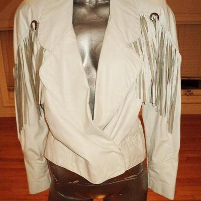 Vintage Amazing western white leather Jacket fringes/metal silver hardware 