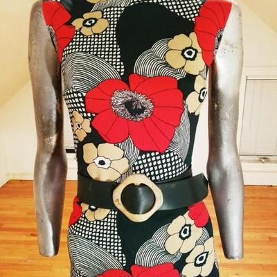 Vtg 1960's Forever Young wiggle dress tortoise buckle belt