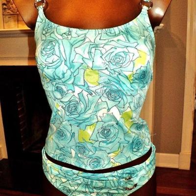 St. John Tankini 2pc swim suit  gold monogram hardware 