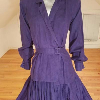 Vintage rare Morgane le Fay Couture Slate linen dress with belt 