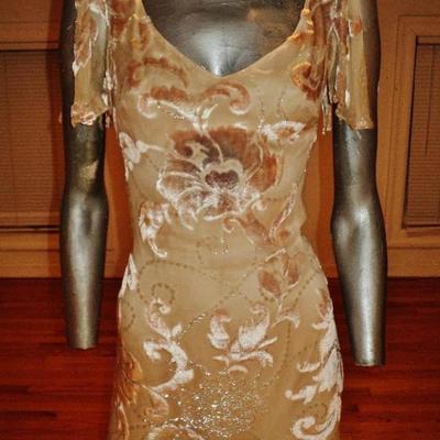 Vtg Escada Couture Germany burnout silk velvet maxi bias gown