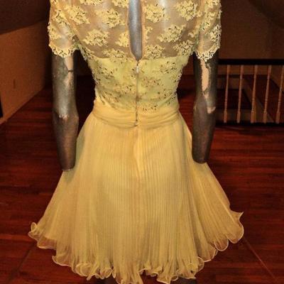 Vtg 1960's Jack Bryan lace beads pencil pleats fluid dress Hong Kong