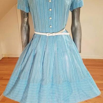 Vtg MGM Star Elaine Ravell Estate 1950's stripe muslin button front dress