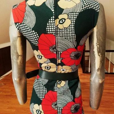 Vtg 1960's Forever Young wiggle dress tortoise buckle belt