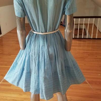 Vtg MGM Star Elaine Ravell Estate 1950's stripe muslin button front dress