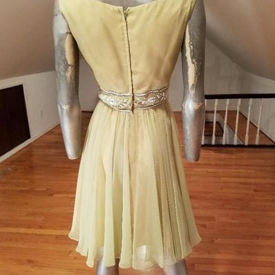 Vtg 1950's chiffon cocktail dress hand beaded belt sash fluid 