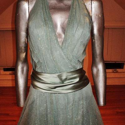 Vtg Oscar de La Renta Lurex high low Halter wrap dress w/satin sash