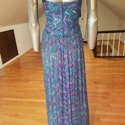 Vintage Bob Mackie 1970's silk heavily beaded column strapless gown