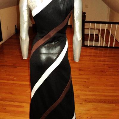 Vtg 1960's single shoulder maxi jersey striped maxi dress Ayres Unlimited