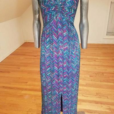 Vintage Bob Mackie 1970's silk heavily beaded column strapless gown