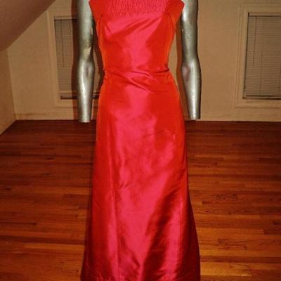 Vtg Haute Couture Carolina Herrera Runway silk shantung gown fringed large shawl