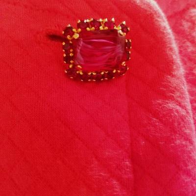 Vtg Couture Prada Milano quilted Bolero red orange Jacket with ruby button Italy