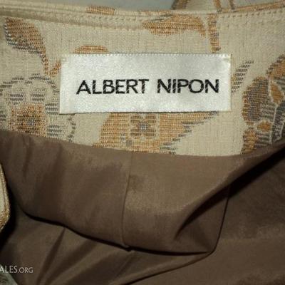 Vintage Albert Nipon Couture ensemble raised brocade silver gold sequin skirt  