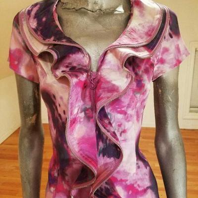 Samuel Dong purple tie dye body con metallic zipper dress