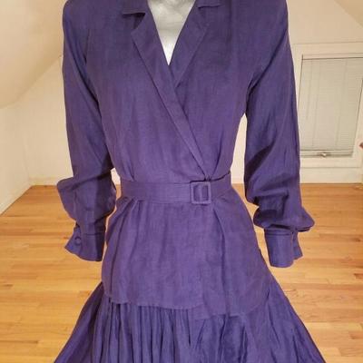 Vintage rare Morgane le Fay Couture Slate linen dress with belt 