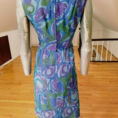 Vtg 1050's silk screen silk chiffon wiggle dress Lord & Taylor Metal zipper 