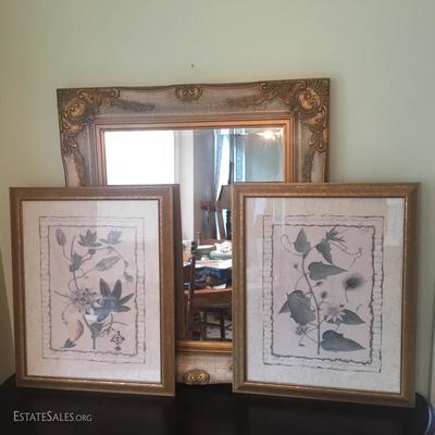 Lot 4 - Gold Framed Mirror and Two Prints 