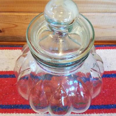 Lot-A13 Large Round Clear Glass Pot Belly Cookie Jar W/ Lid