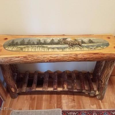 Lot-C8 Rustic Hand Painted Log Hall Table Woodland Design